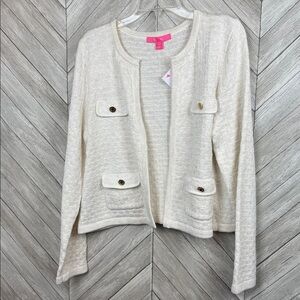 NWT Lilly Pulitzer kienna cardigan Cream/White with gold thread size XL